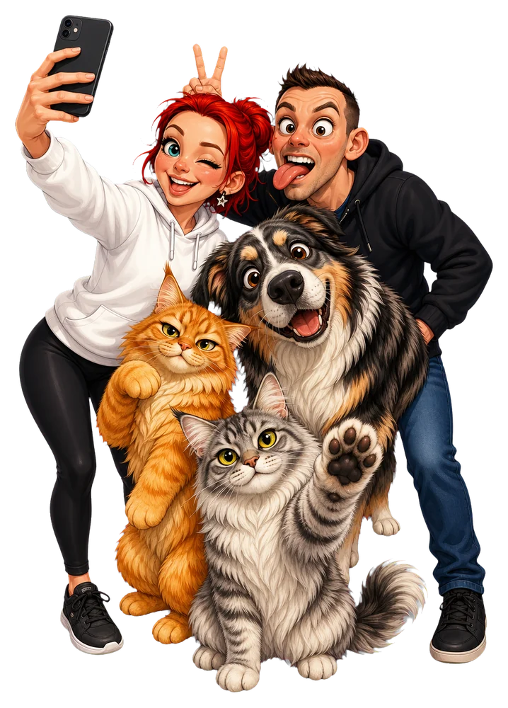Familienselfie mit allen Tieren