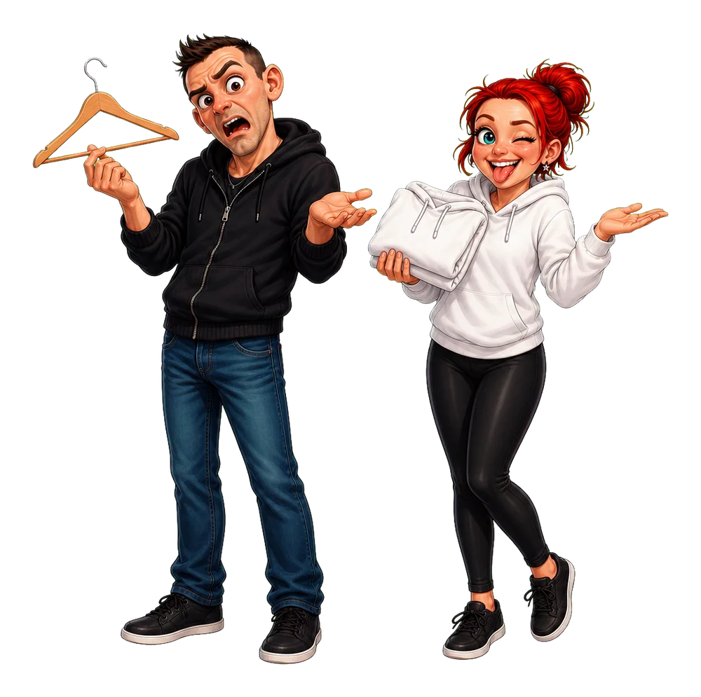 Hatzi und Kekzi mit Merch und Shop-Kram